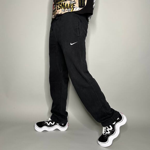 Nike Other - Vintage Y2K Nike Sweatpants Mens S Jet Black Cotton White Swoosh Blue Tag